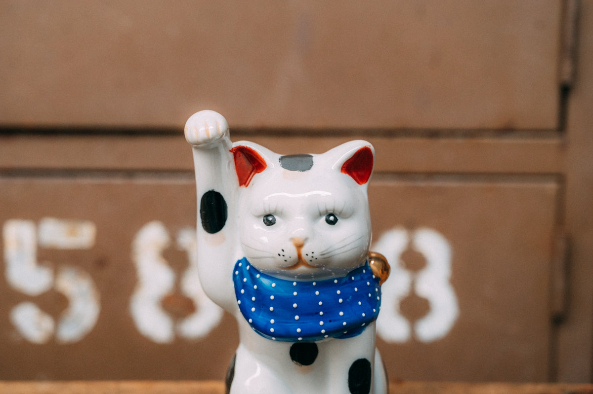 青水玉スカーフ 招き猫