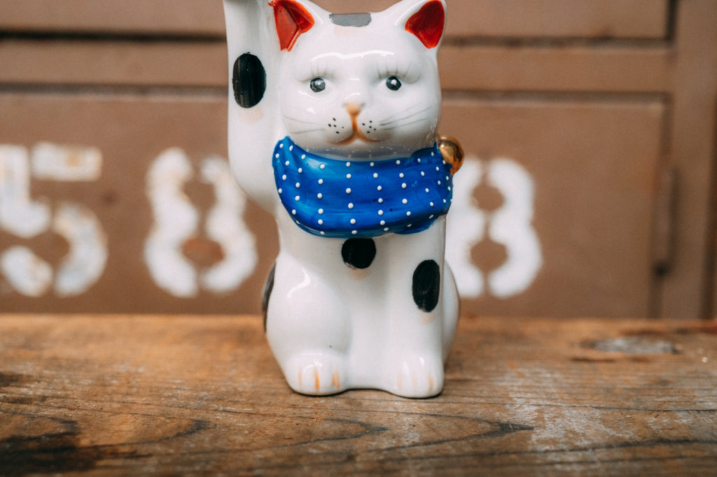 青水玉スカーフ 招き猫